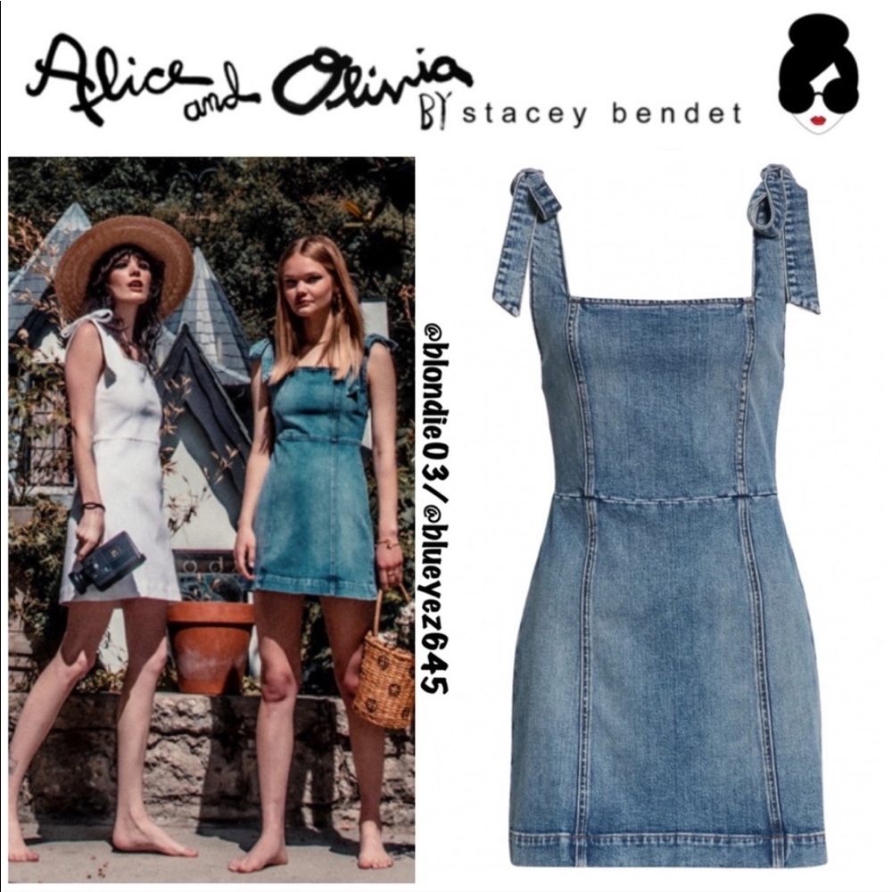 Alice + Olivia Blue Denim Tie-Shoulder Mini Dress